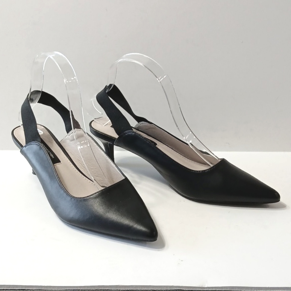 French Connection Black Pointed Slingback Kitten Heels